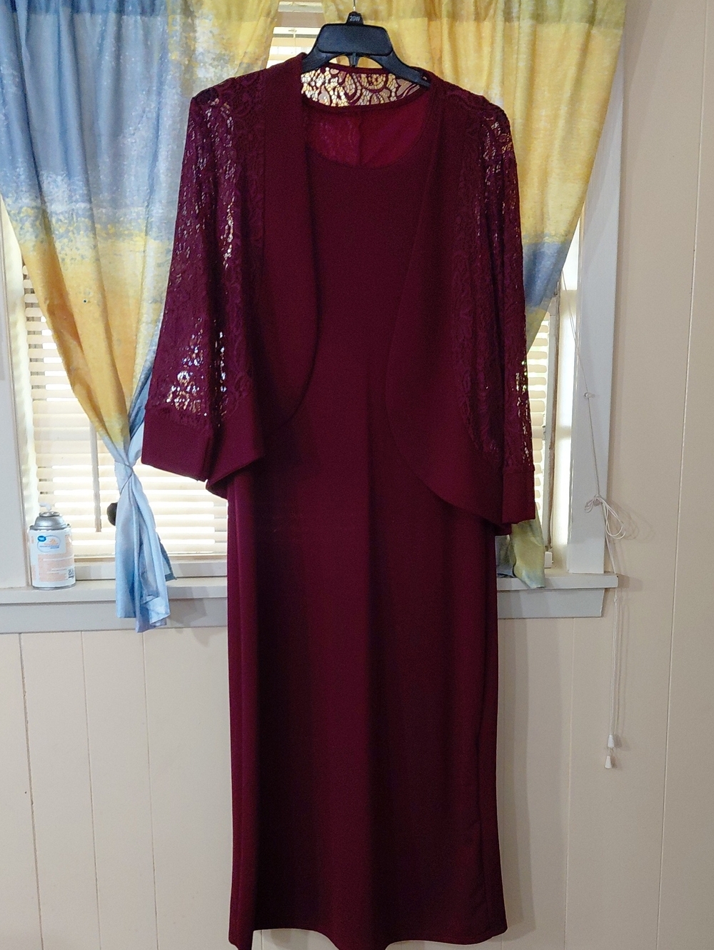 SHEIN Burgundy Lace-Sleeve Long Dress with Overlay Jacket 2x
